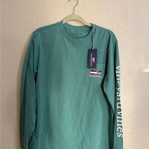 Vineyard Vines Men's Blank Pocket Long sleeve T shirt NWT starboard green